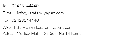 Kara Family Apart telefon numaralar, faks, e-mail, posta adresi ve iletiim bilgileri